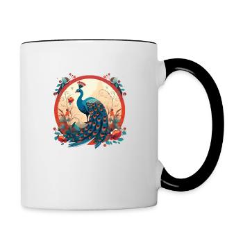 Oiseau paon avec des éléments de floal - Mug contrasté - blanc/noir - Droite