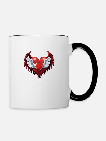 Rotes Herz mit Flügeln - Tasse zweifarbig - Weiß/Schwarz