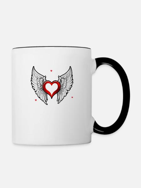 Rotes Herz mit Flügeln - Tasse zweifarbig - Weiß/Schwarz