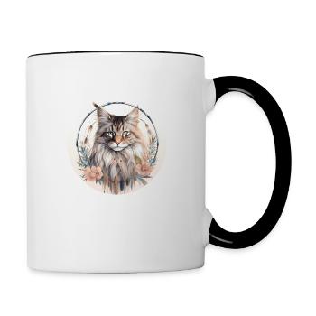 Maine Coon Cat Boho Style, Love cats - Contrasting Mug - white/black - Right