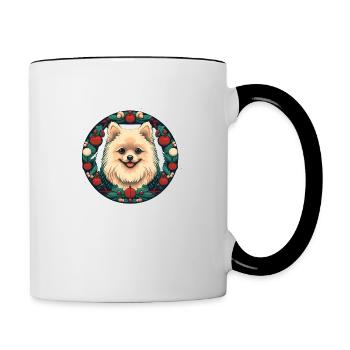 Chien de Poméranie Noël, Chiens d’amour - Mug contrasté - blanc/noir - Droite