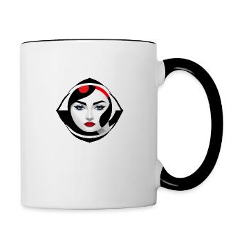 Woman face in b/w/red abstract illustration - Contrasting Mug - white/black - Right