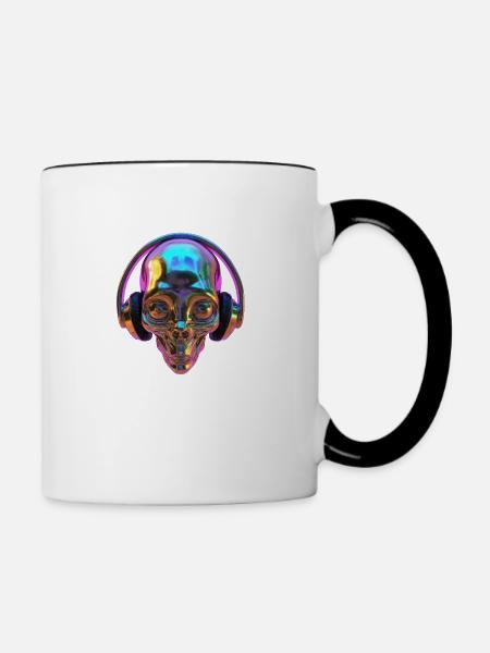Chromatischer Alien-Kopf mit Kopfhörern - Tasse zweifarbig - Weiß/Schwarz