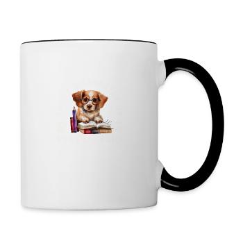Leicht abgelenkt von Hunden und Büchern - Tasse zweifarbig - Weiß/Schwarz - Rechts