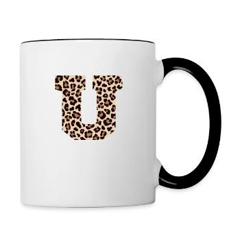 lettre U motif léopard -idée cadeau d’anniversaire - Mug contrasté - blanc/noir - Droite