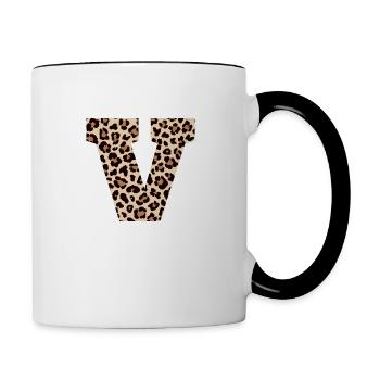 lettre V motif léopard -idée cadeau d’anniversaire - Mug contrasté - blanc/noir - Droite