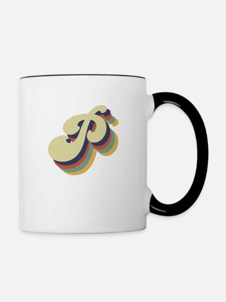 Retro-Buchstabe P - Tasse zweifarbig - Weiß/Schwarz