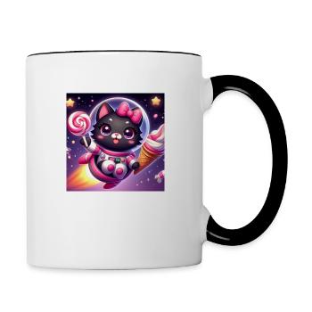 Space Kitty mit Softeis und Lolli im Weltall - Contrasting Mug - white/black - Right