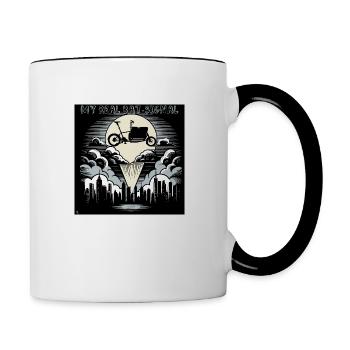 Cargo bike in Bat-Signal style, cargo bike - Contrasting Mug - white/black - Right