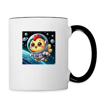 Space Küken mit Astronautenanzug im All - Tasse zweifarbig - Weiß/Schwarz - Rechts