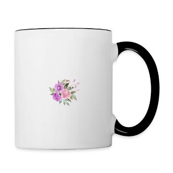 Lila floraler V-Buchstabe - Tasse zweifarbig - Weiß/Schwarz - Rechts