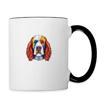 Clumber Spaniel Dog Breed Watercolor Cartoon Kawai - Contrasting Mug - white/black - Right