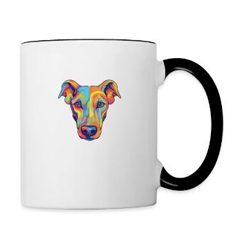 Lévrier chien race aquarelle dessin animé Kawaii Colo - Mug contrasté - blanc/noir - Droite