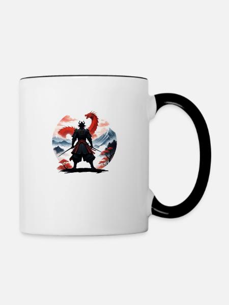 Samurai Japan Drachen Landschaft - Tasse zweifarbig - Weiß/Schwarz