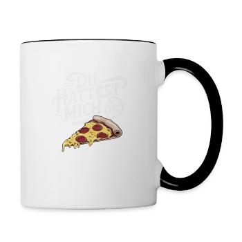 Du hattest mich bei Pizza Lustige Illustration - Tasse zweifarbig - Weiß/Schwarz - Rechts