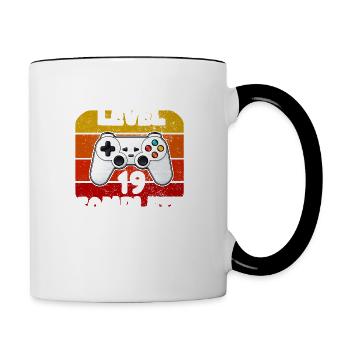 anniversaire 19 ans - gamer jeux video - Mug contrasté - blanc/noir - Droite
