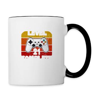 anniversaire 21 ans - gamer jeux video - Mug contrasté - blanc/noir - Droite
