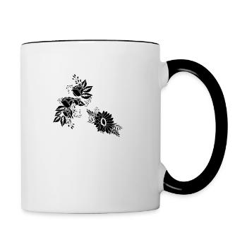 Floral letter r black and white - Contrasting Mug - white/black - Right