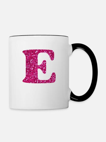 Buchstabe e rosa Glitzer - Tasse zweifarbig - Weiß/Schwarz