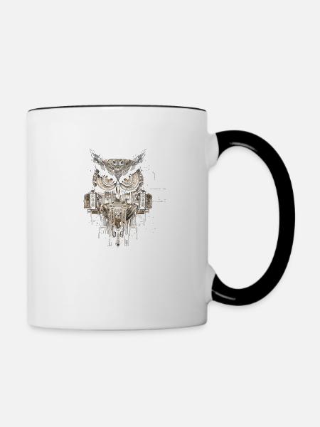 Eule - Tasse zweifarbig - Weiß/Schwarz