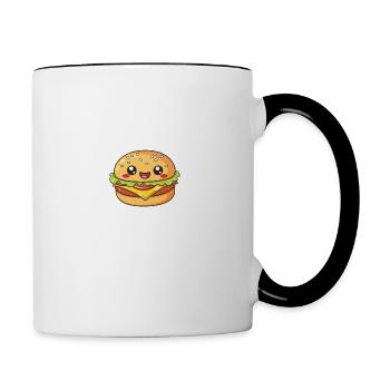 Drôle mignon Kawaii burger bande dessinée bande dessinée visage - Mug contrasté - blanc/noir - Droite