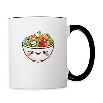 Cute Salad Bowl Comic - Contrasting Mug - white/black - Right