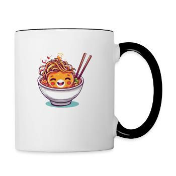 Kawaii noodle bowl with cute face - Contrasting Mug - white/black - Right