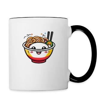 Happy kawaii noodle bowl with chopsticks - Contrasting Mug - white/black - Right