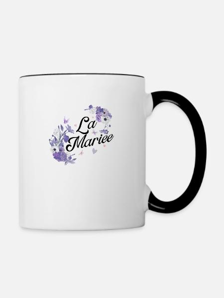 Die lila Blumenbraut - Tasse zweifarbig - Weiß/Schwarz