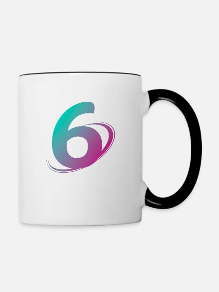 Nummer 6 mehrfarbig - Tasse zweifarbig - Weiß/Schwarz