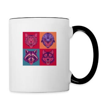 Pop-art Tiere Cat Wolf Waschbär Delphin Halloween - Tasse zweifarbig - Weiß/Schwarz - Rechts