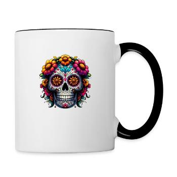 Los muertos Halloween, Tag der Toten FARBE - Tasse zweifarbig - Weiß/Schwarz - Rechts