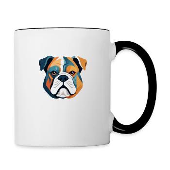 Englische Bulldogge Vektorkunst mit lebendigen Farben - Tasse zweifarbig - Weiß/Schwarz - Rechts