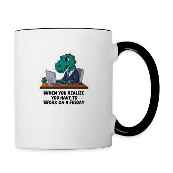 Dinosaure au bureau - travail après les heures de travail le vendredi - Mug contrasté - blanc/noir - Droite
