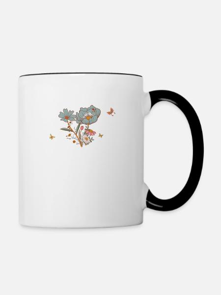 Astronaut mit Retro-Blumen - Geschenkidee - Tasse zweifarbig - Weiß/Schwarz