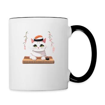 Cat Sushi Japanese Japan - Contrasting Mug - white/black - Right