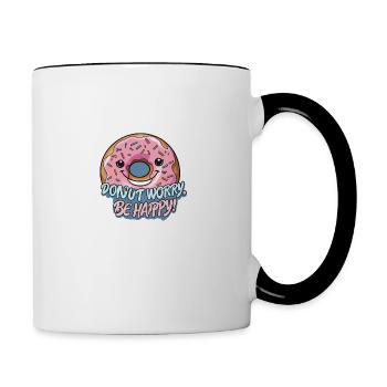 Donut Worry Be Happy Mignon Kawaii Dessert Jeu de mots - Mug contrasté - blanc/noir - Droite