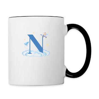 Letter n Blue Clouds Airplane Child - Contrasting Mug - white/black - Right