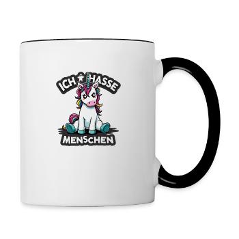 Ich hasse Menschen Einhorn Lustig Bunt - Tasse zweifarbig - Weiß/Schwarz - Rechts
