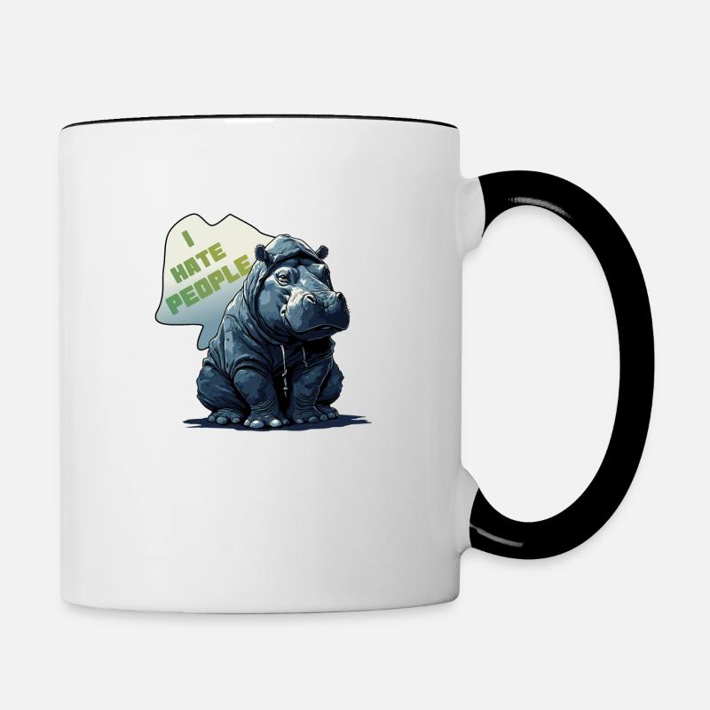 i hate people - nilpferd flusspferd - i don't like - Tasse zweifarbig - Weiß/Schwarz