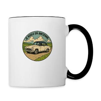 Ich fahre ein altes Auto - Tasse zweifarbig - Weiß/Schwarz - Rechts