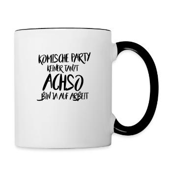 Lustiger Arbeitswitz Bin auf Arbeit Geschenke - Tasse zweifarbig - Weiß/Schwarz - Rechts