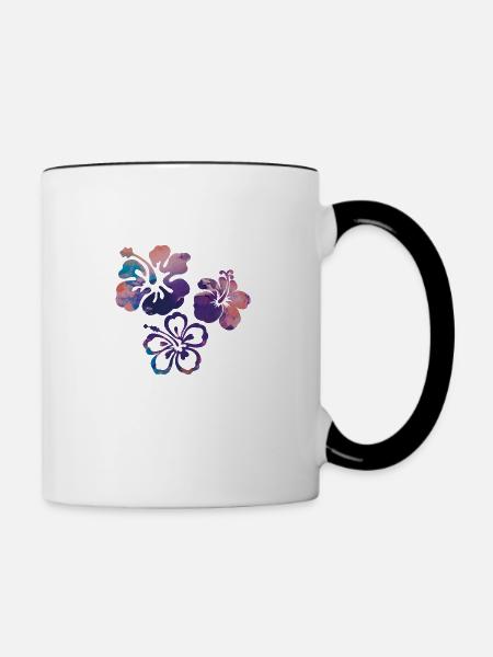Blume,Lotus, kolibri,Malerei,blau,Blumen,lila - Tasse zweifarbig - Weiß/Schwarz