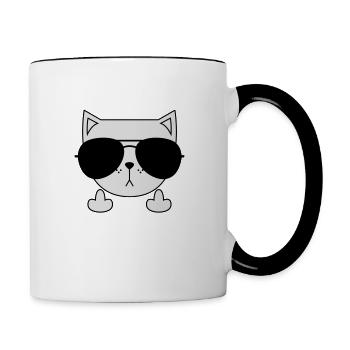 Cute Cat Icon | Sunglasses | Middle Finger - Mug contrasté - blanc/noir - Droite