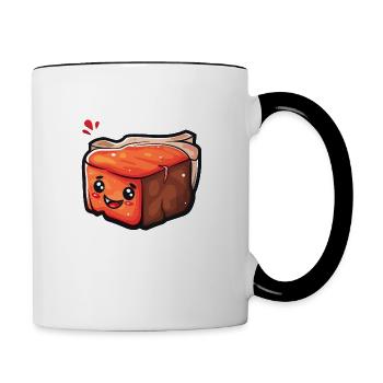 Bacon kawaii sucré au visage souriant - Mug contrasté - blanc/noir - Droite