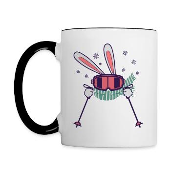Skiing Rabbit with ski poles ski goggles scarf - Contrasting Mug - white/black - Left