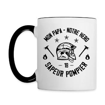 papa sapeur pompier - Mug contrasté - blanc/noir - Gauche