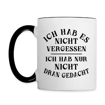 Vergessen Gedächtnis vergesslich lustige Sprüche - Tasse zweifarbig - Weiß/Schwarz - Links