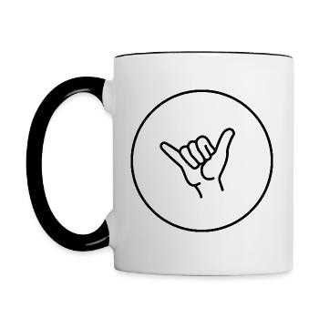 Dosenbier Saufen Geste Handbewegung Locker Bleiben - Tasse zweifarbig - Weiß/Schwarz - Links
