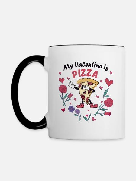 Mein Valentin ist Pizza - Tasse zweifarbig - Weiß/Schwarz